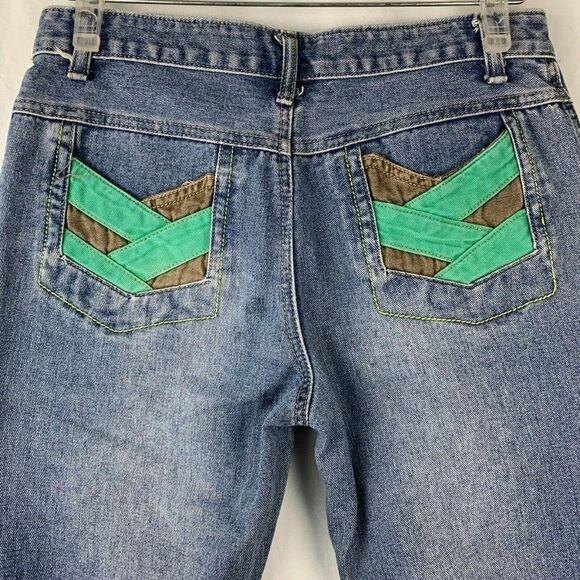 Wear Jeans 28 Med Wash Capri 6 Pocket Zipper Cuffed Color Blocked Button Zip Fly - Picture 2 of 10